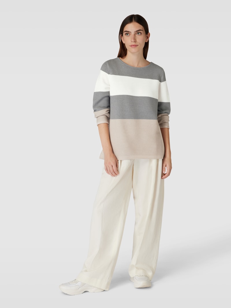 Strickpullover mit Blockstreifen in hellgrau meliert