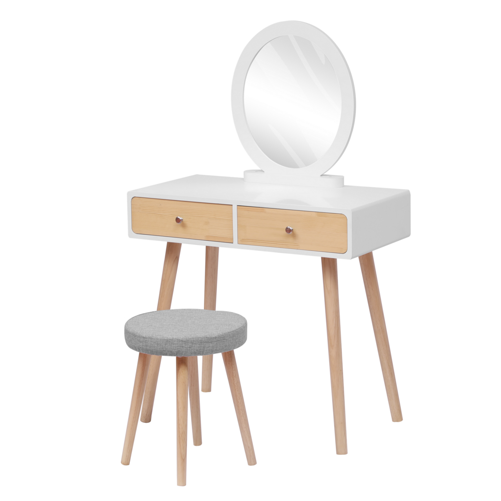 Happy Home Happy Home Schminktisch mit Spiegel, 2 Schubladen und Hocker HDT01-WEI weiß