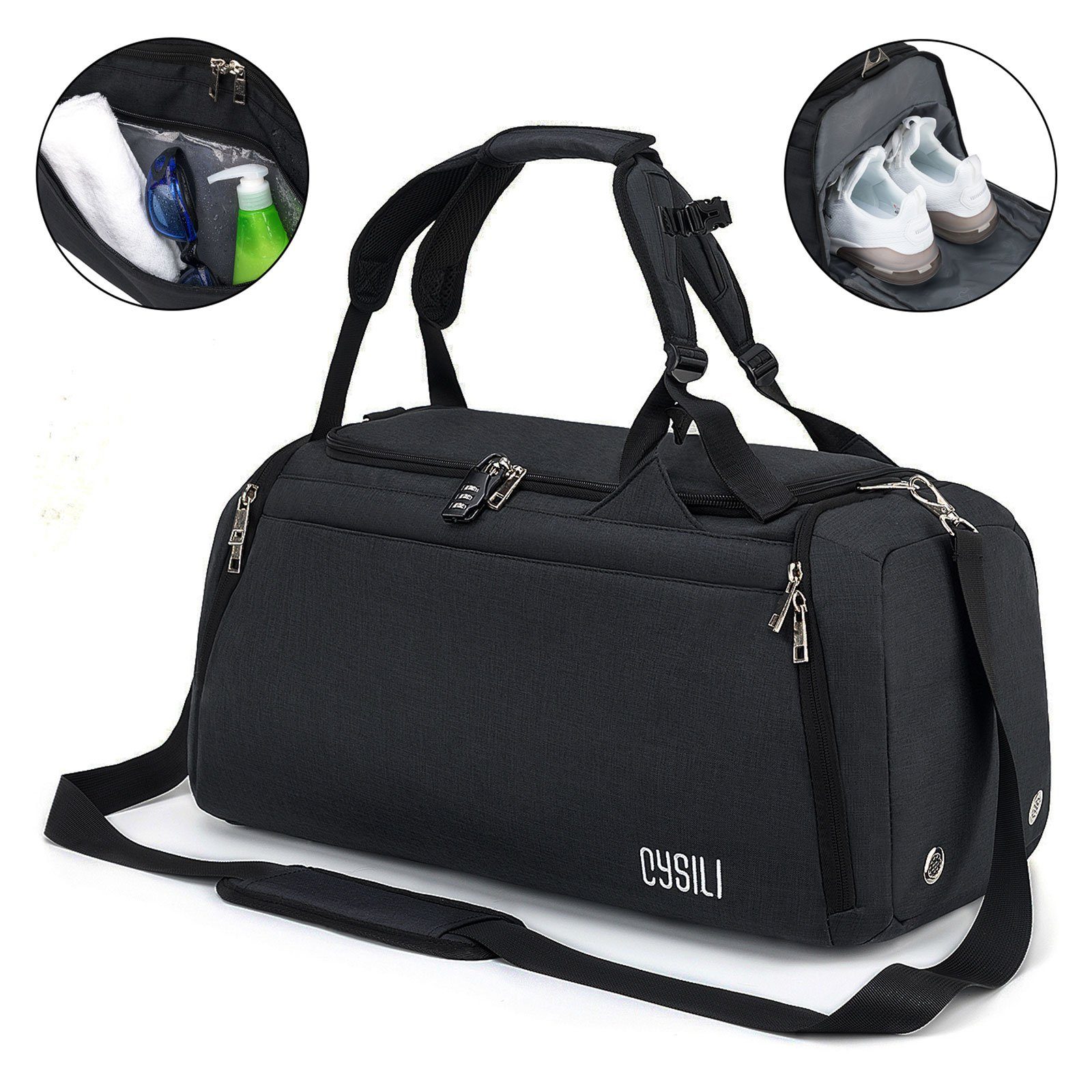 OKWISH Reisetasche Trainingstasche Sporttasche Handtasche Schultertasche Seesack Sport (Fitness Tasche Schwimmtasche Sport Reise Tasche Übernachtungstasche, 42L, Zahlenschloss, groß, Weekender, mit Schuhfach Nassfach), Männer Frauen Reisen Gym Urlaub