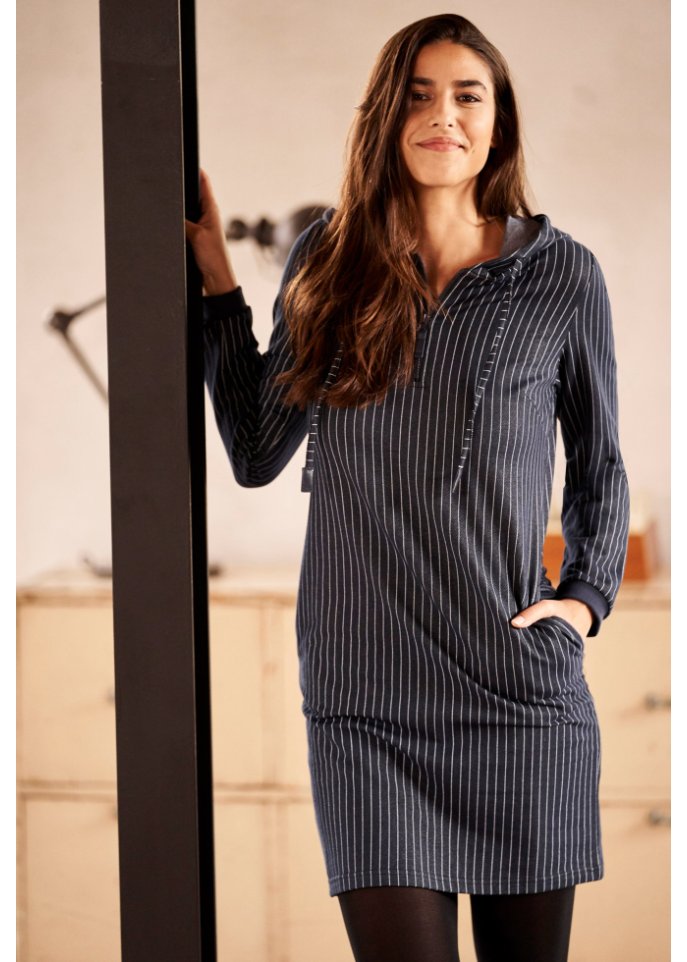 Sweatkleid in Jeansoptik, gestreift, mit Kapuze