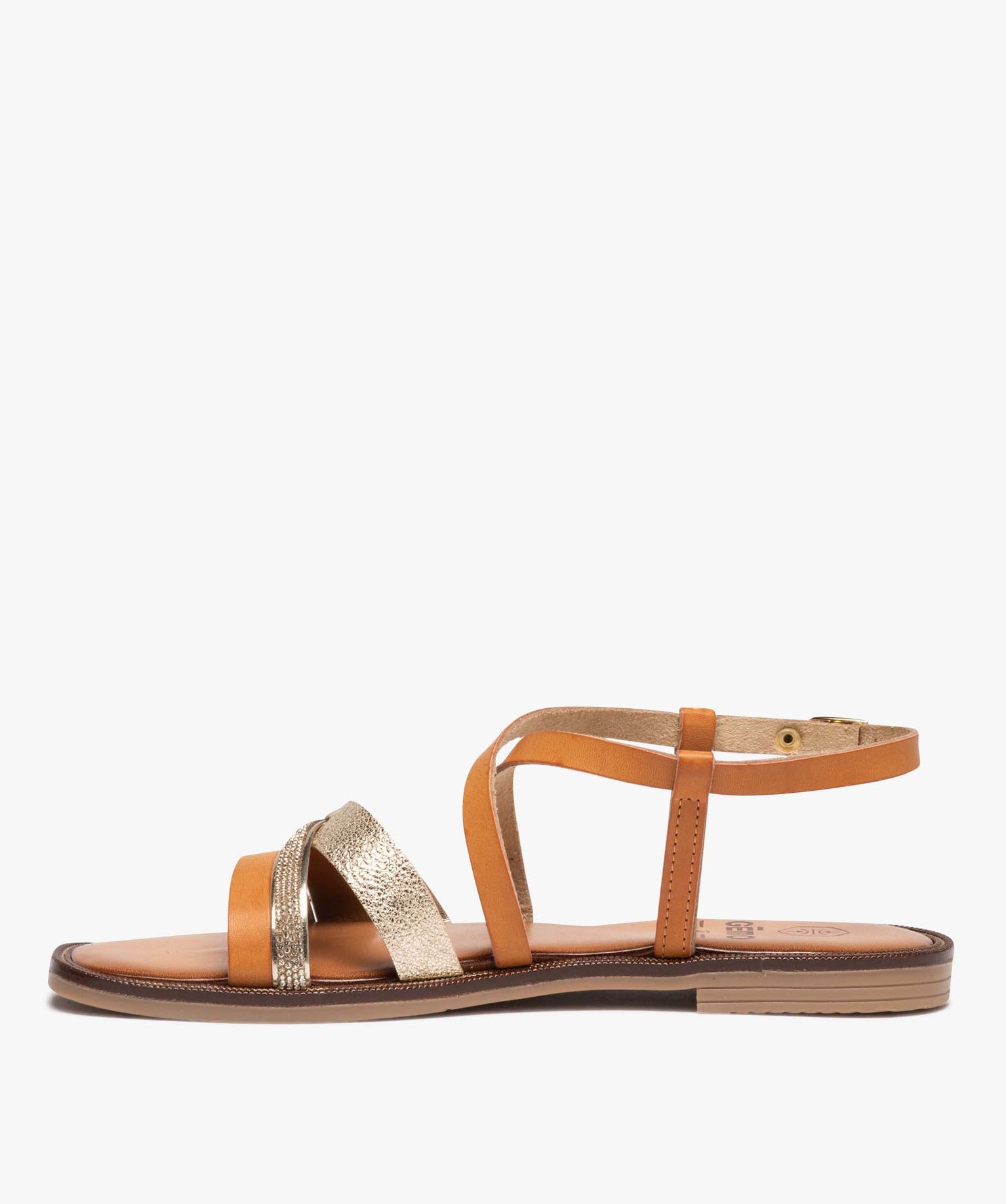 Sandales femme plates à fines brides fantaisie marron | GEMO