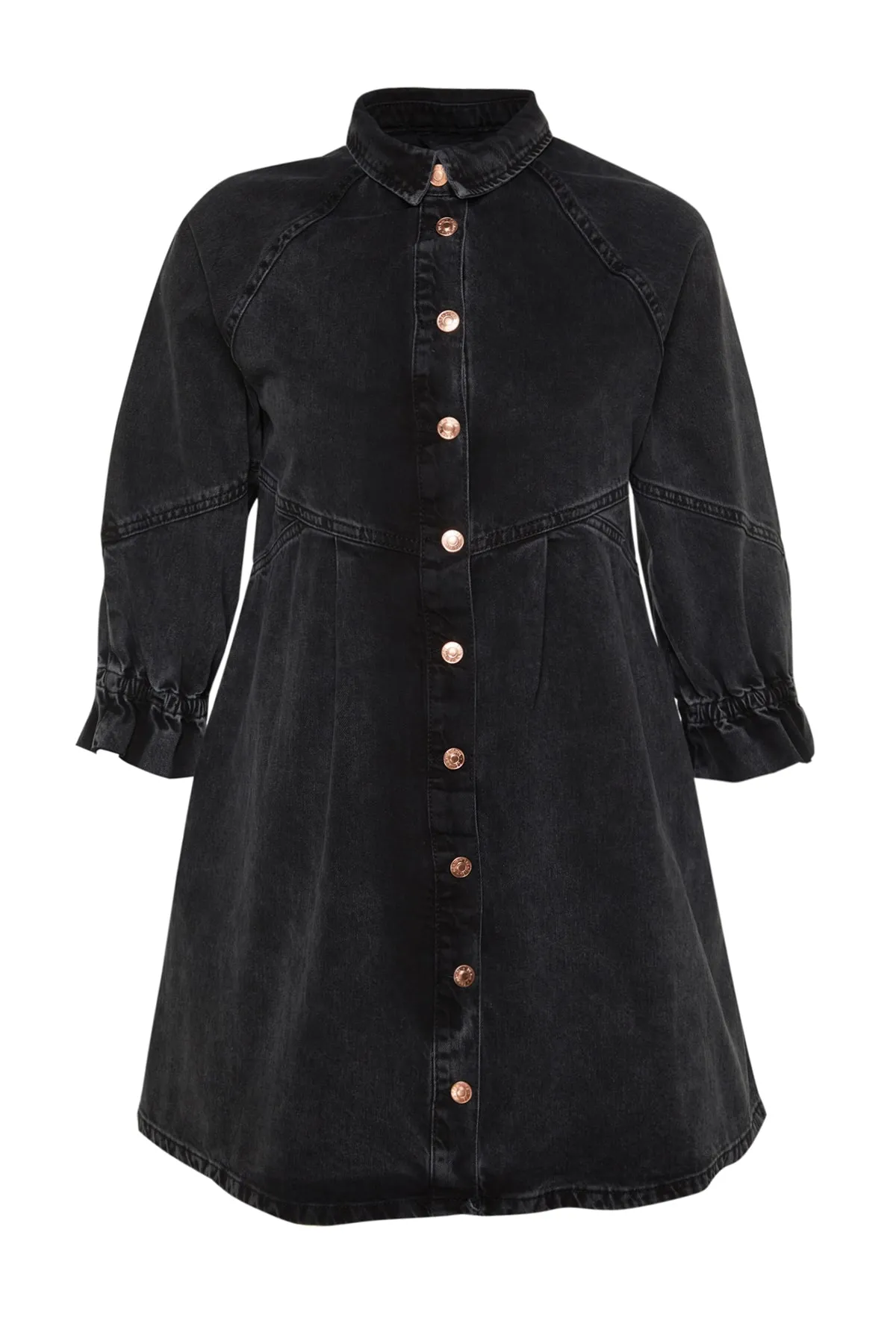 Trendyol Collection  Schwarz-blaues, detailliertes, übergroßes Jeanskleid mit Nähten TWOAW22EL0072