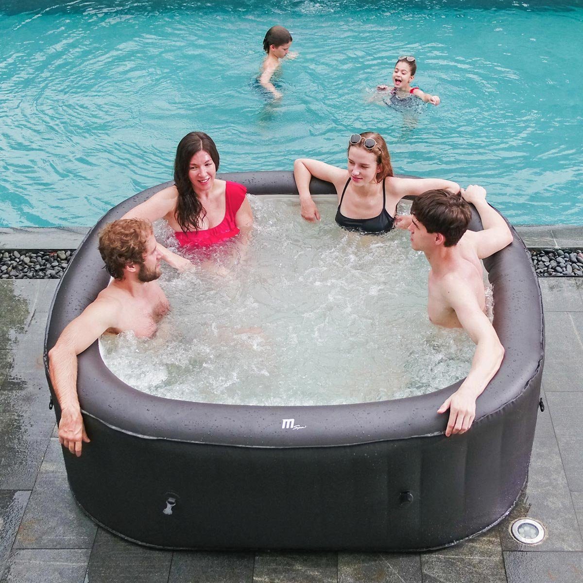 mSpa Whirlpool BRAST Whirlpool aufblasbar 'Vito' 6 Personen, (185x185x68cm, In- Outdoor Pool), inkl. Aufblasfunktion Abdeckung Timer Heizung