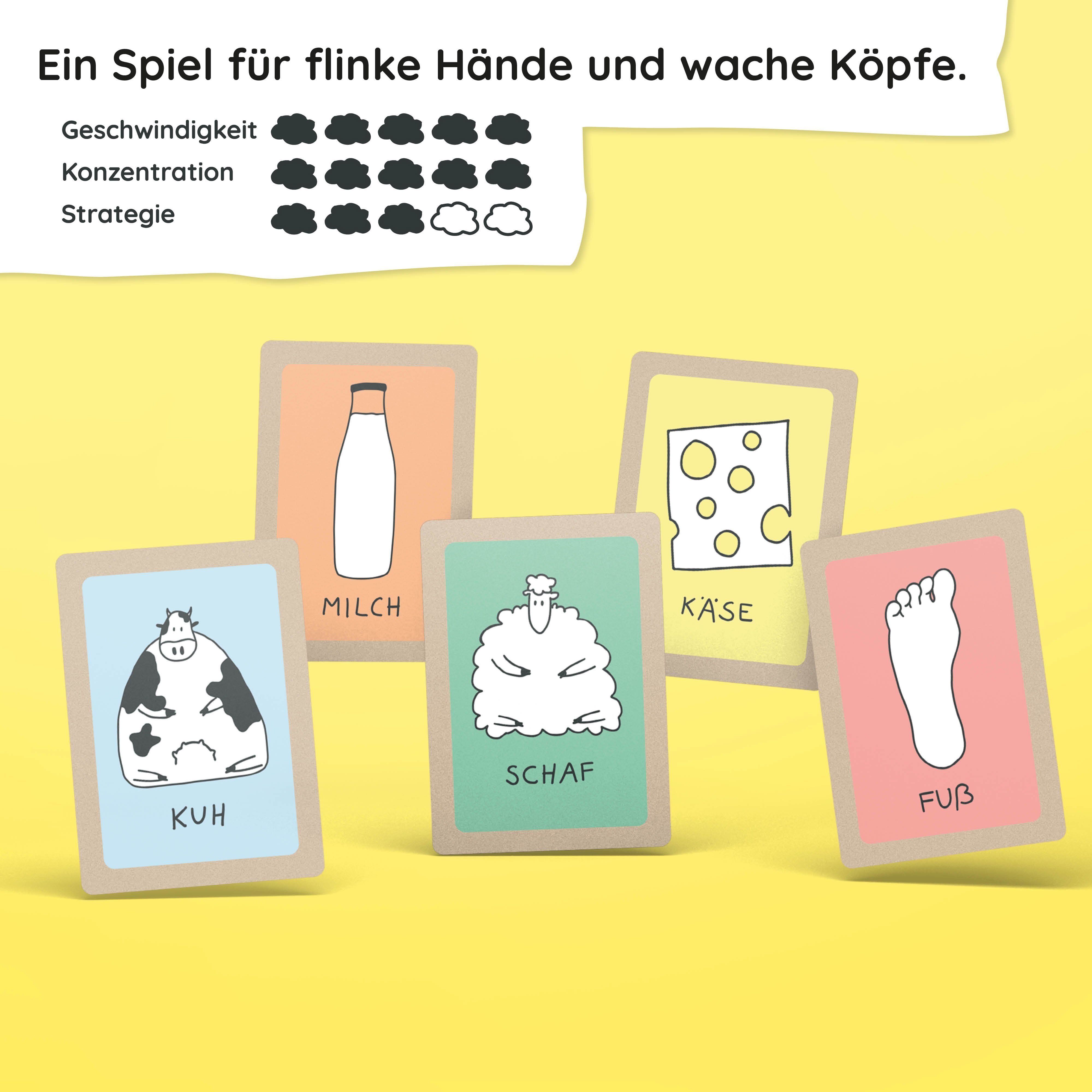 Pihu Spiel, Flottes Kartenspiel KUHMILCHSCHAFKÄSEFUß, Konzentrationsspiel - witziges Spiel für die Familie