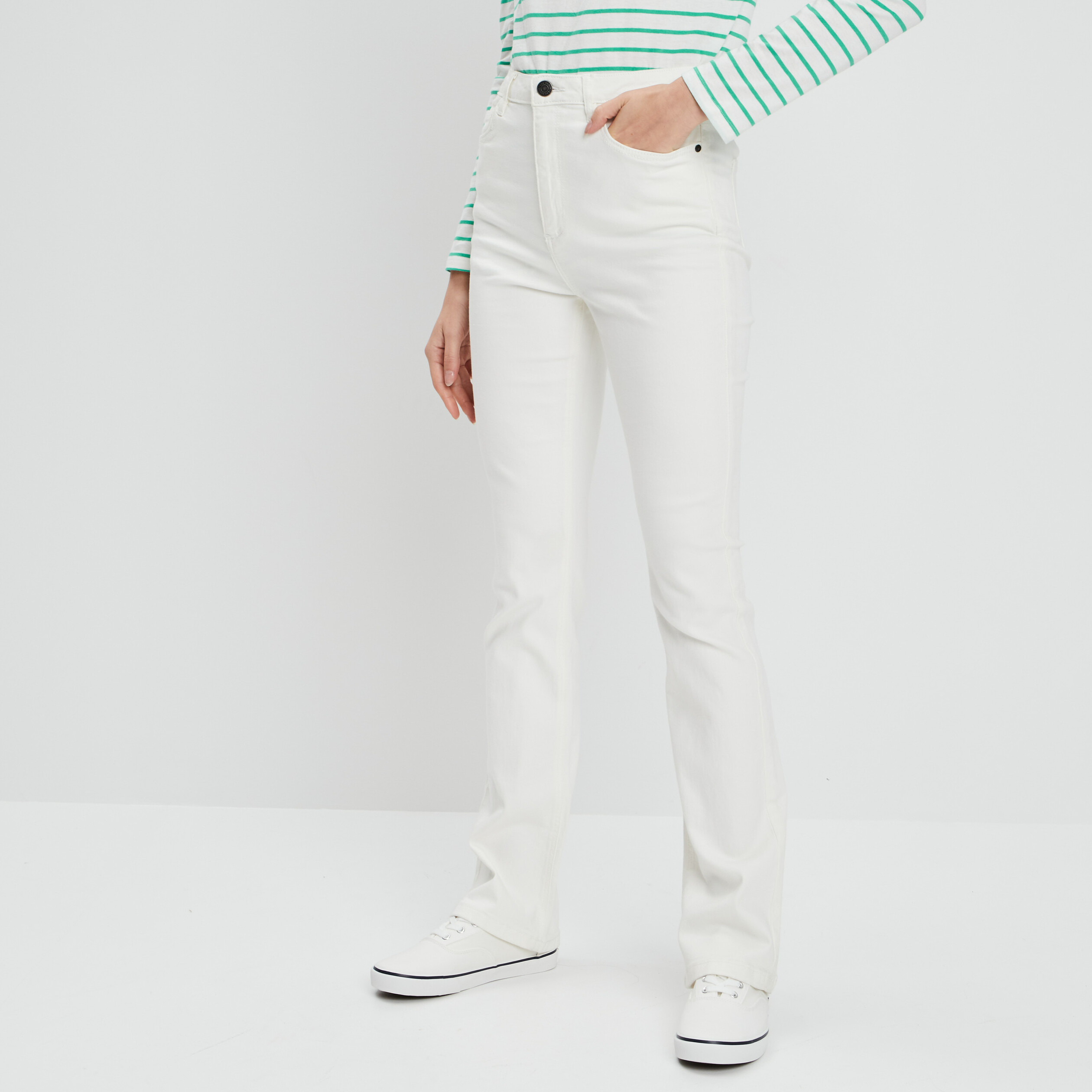 Pantalon flare taille haute ivoire femme | La Halle