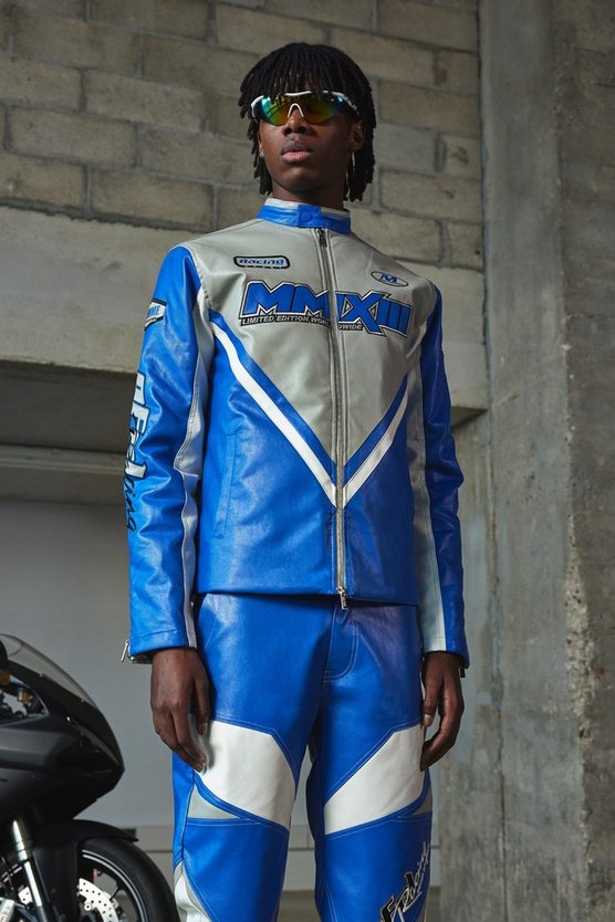 PU Motosport-Jacke mit Trichterkragen