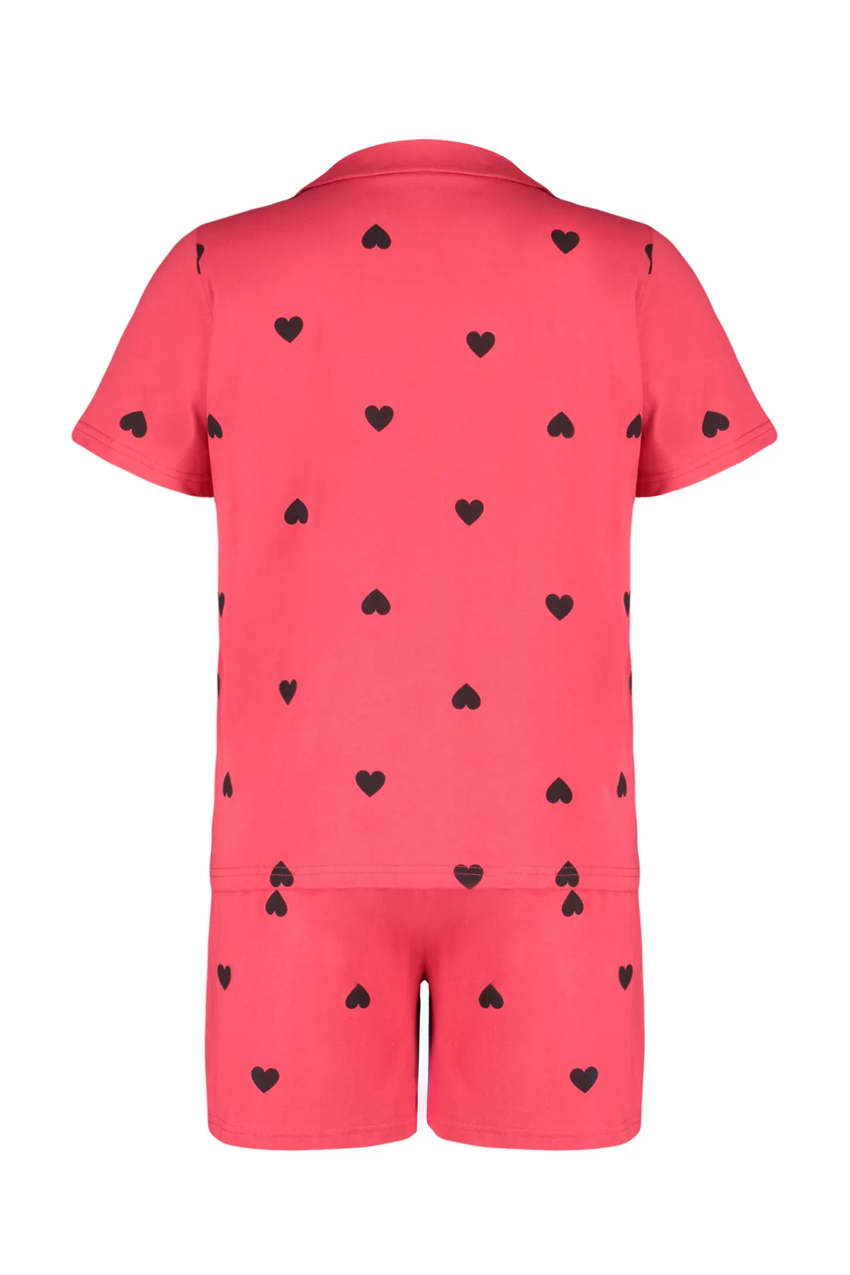 Trendyol Curve  Rotes Pyjama-Set aus Strick mit Herzmuster TBBSS24AI00026