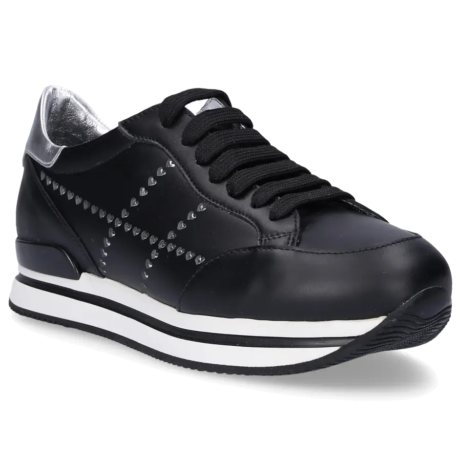 Hogan - Sneaker low H222 Kalbsleder Lochmuster Logo schwarz - schwarz
