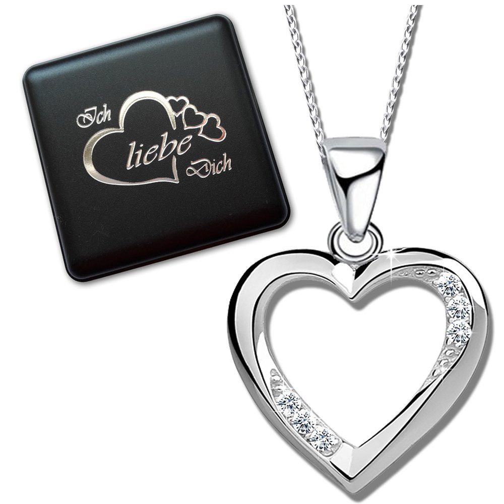 Limana Herzkette echt 925 Sterling Silber Kette mit Herz Anhänger, Damenkette ich liebe Dich Geschenk Idee Freundin