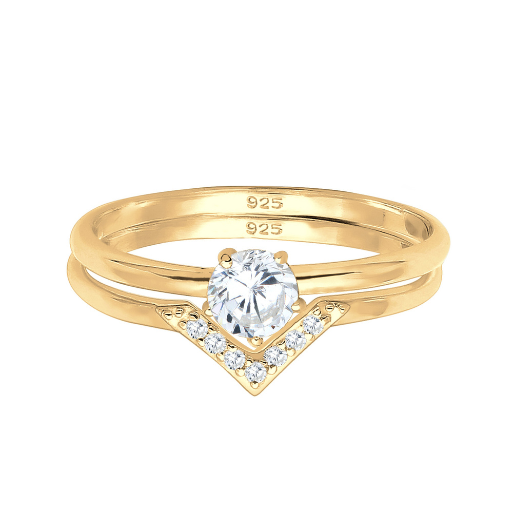Elli Elli Bague Solitaire Triangle Géo Zirconia Cristaux de Zircone 925 Argent Bague