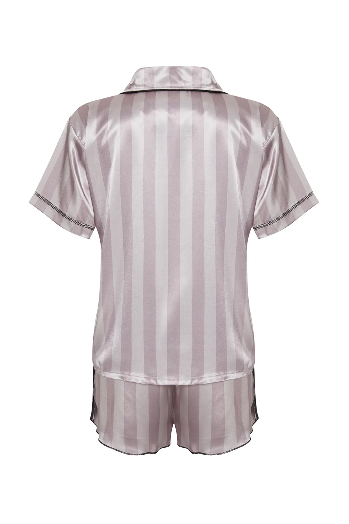 Trendyol Collection  Lila-mehrfarbig gestreiftes Pyjama-Set aus gewebtem Satin THMSS24PT00324