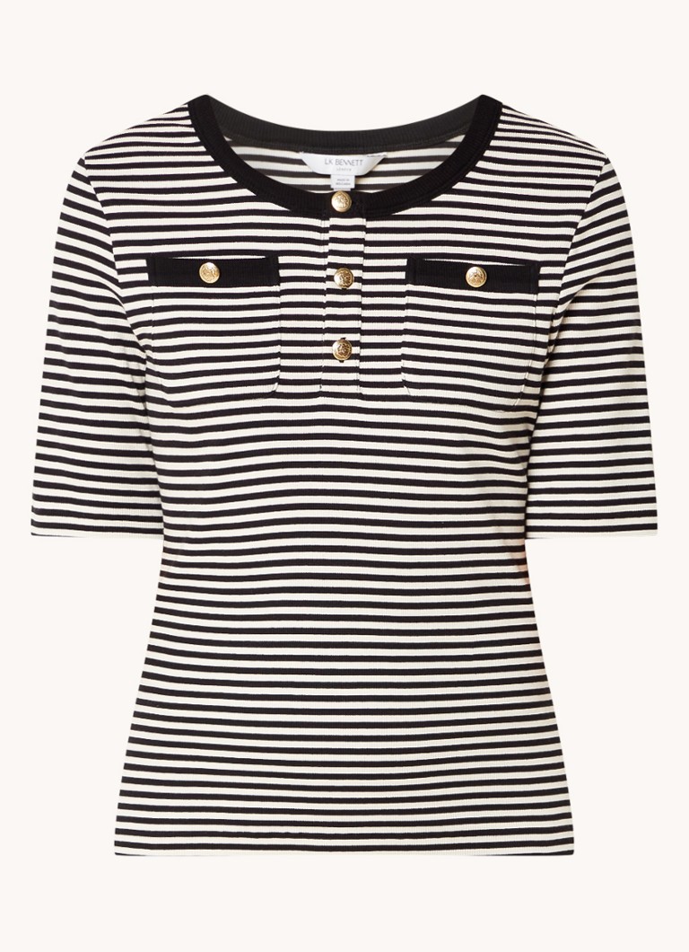 LKBennett Charlie top with stripe print and chest pockets