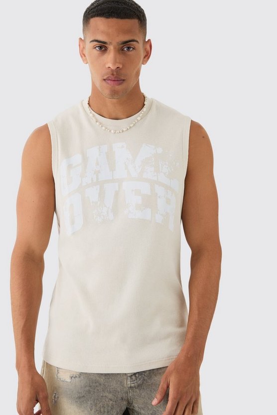 Geripptes Tanktop mit Game Over Print