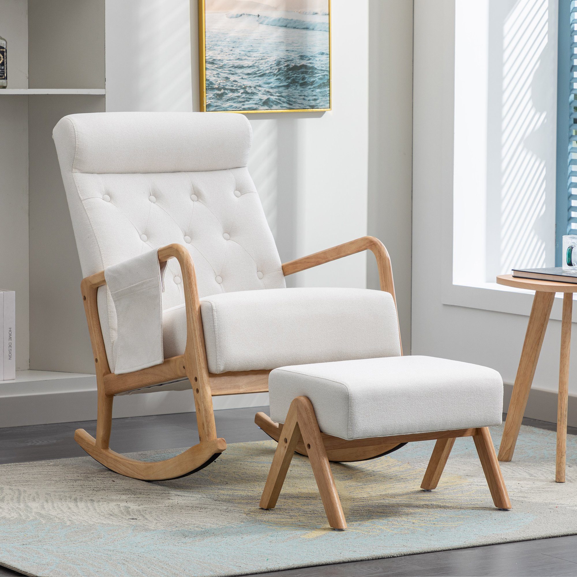 Ulife Schaukelstuhl Wohnzimmer Bequemer Schaukelstuhl mit Hocker (Set, 2 St)