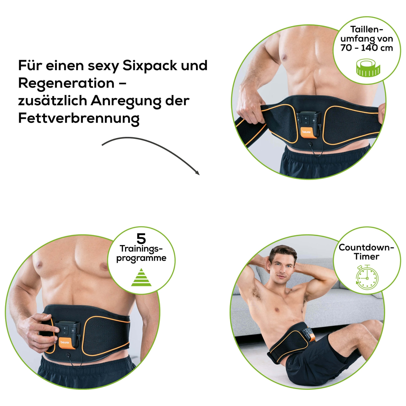 Beurer Bauchmuskel-Gürtel EM 37-EMS-Bauchmuskel-Gürtel zur Regeneration und für zentrale & seitliche Bauchmuskeln