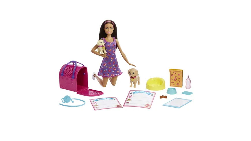 Barbie Hunde-Adoption Puppe (brünett), Spielset mit Zubehör