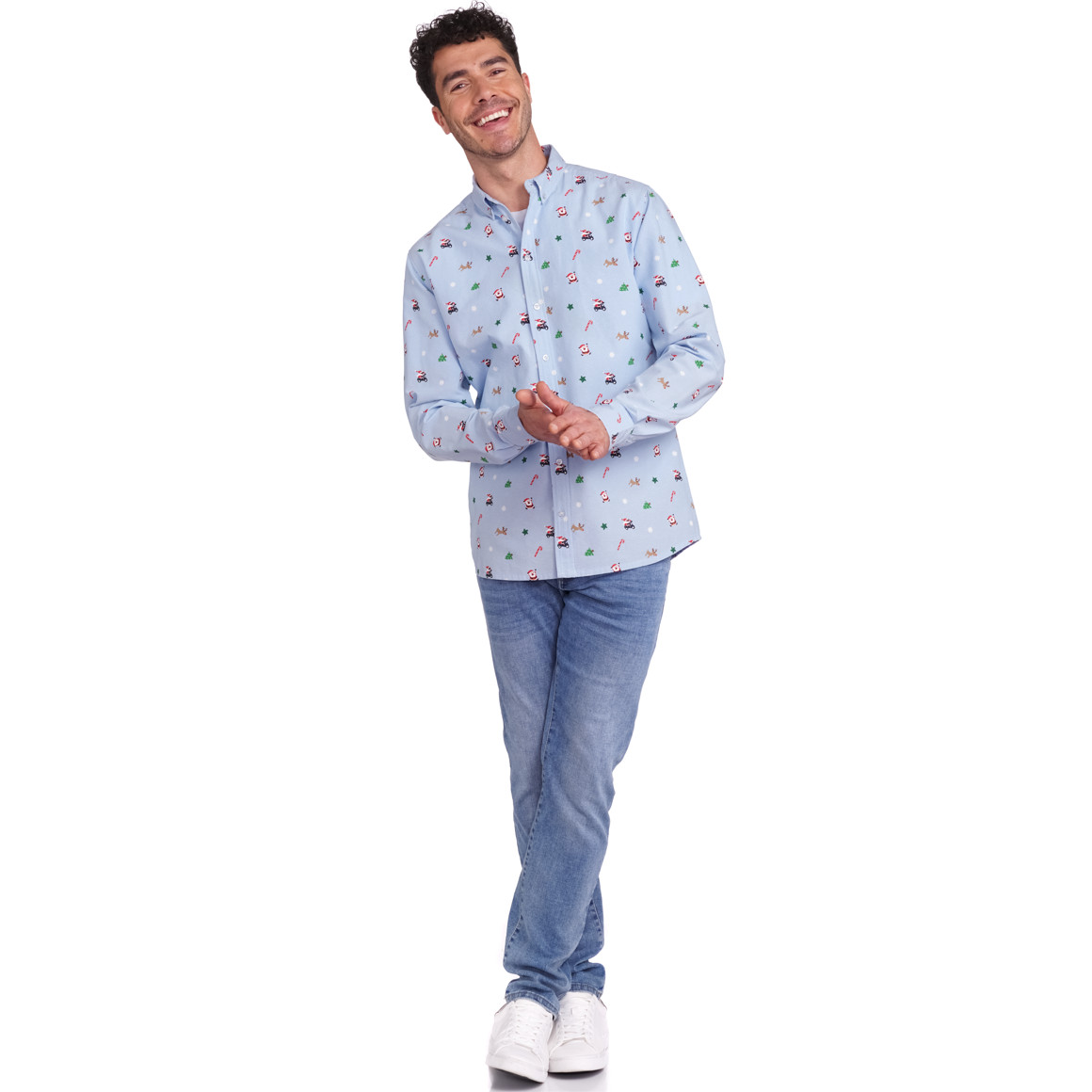 Herren Weihnachtshemd mit Allover-Print hellblau