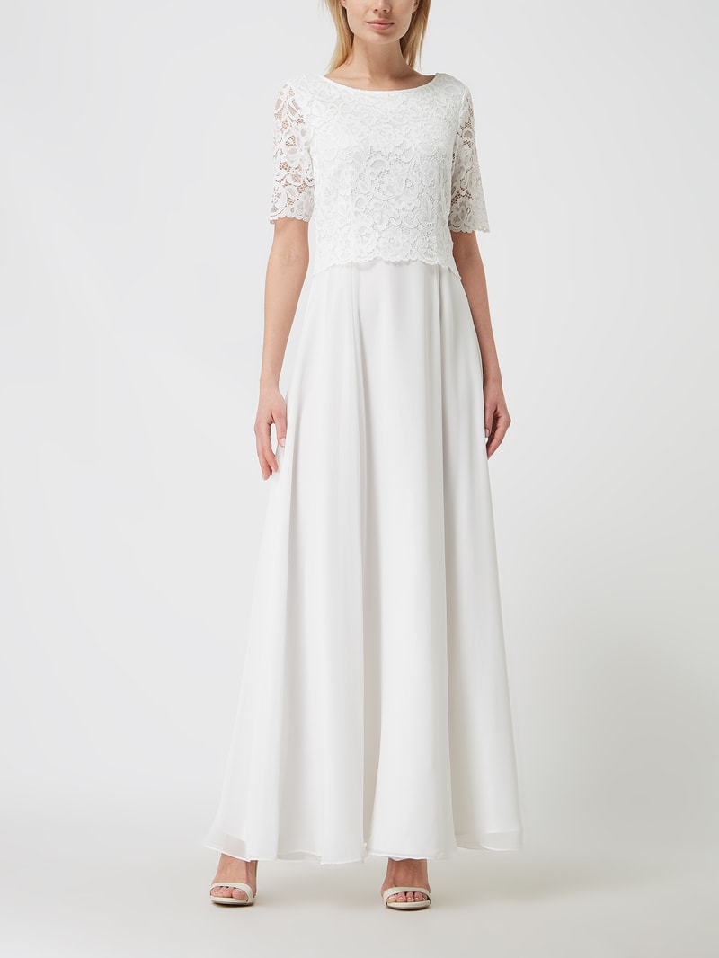 Abendkleid aus floraler Spitze und Chiffon in offwhite