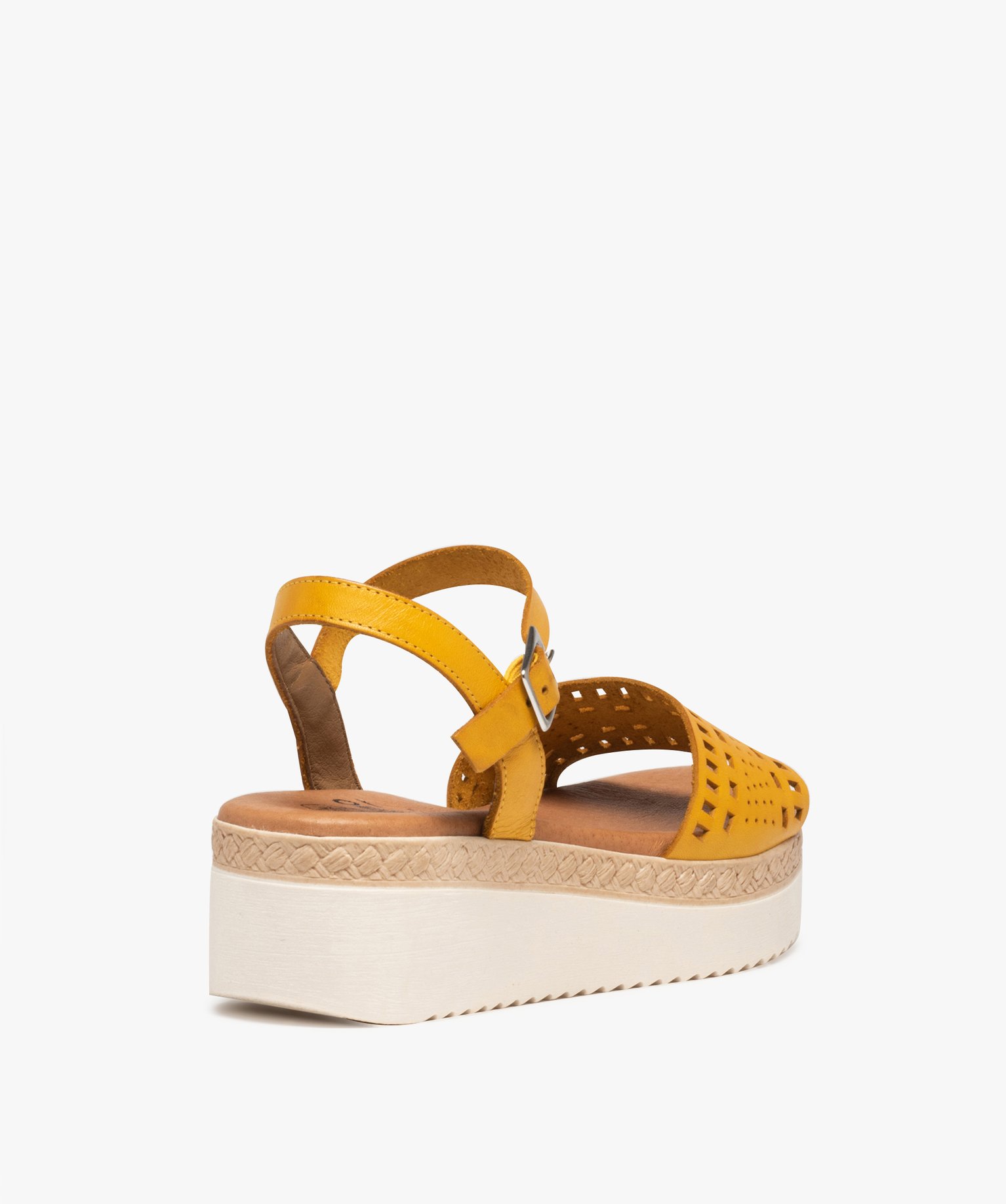 Sandales femme compensées dessus ajouré jaune | GEMO