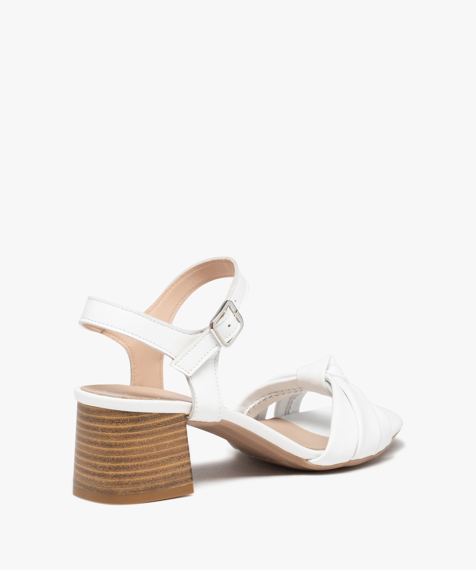 Sandales femme à talon dessus cuir uni drapé - Tanéo blanc | GEMO