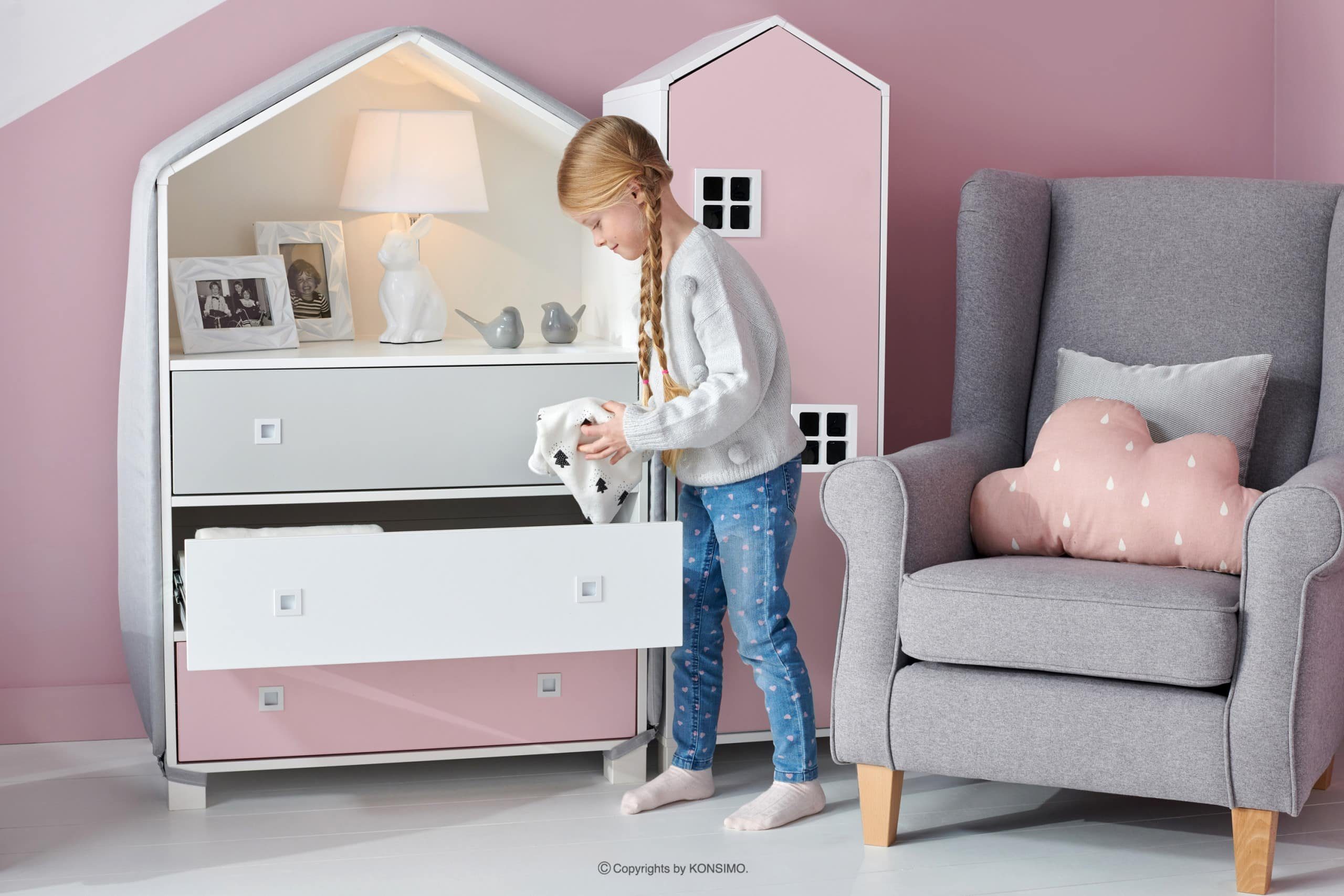 Konsimo Babyzimmer-Komplettset MIRUM Kinderzimmer-Möbelset Komplett-Kinderzimmer, Kommode, Kleiderschrank, Bücherregal