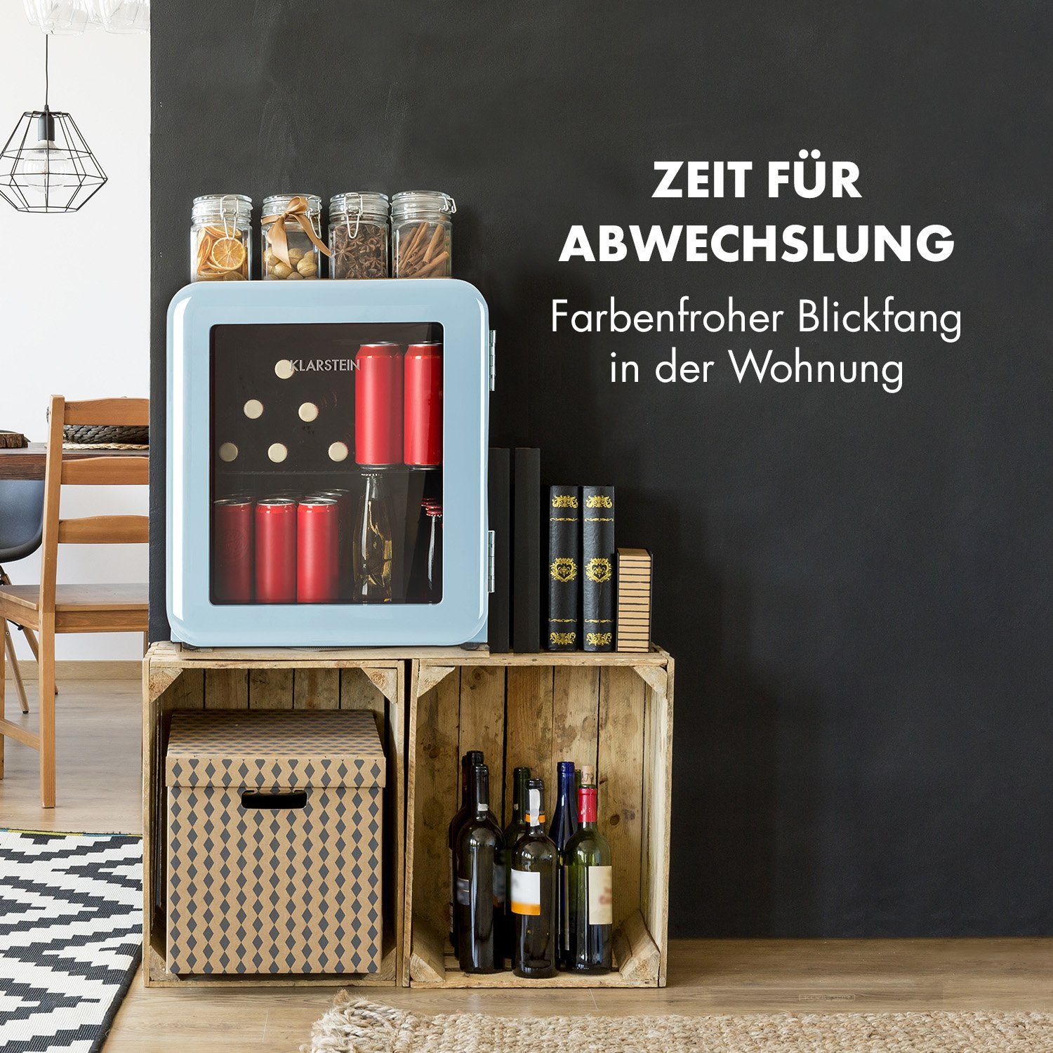 Klarstein Getränkekühlschrank HEA13-PopLife-48L 10040737, 47.5 cm hoch, 44 cm breit, Bierkühlschrank Getränkekühlschrank Flaschenkühlschrank mit Glastür