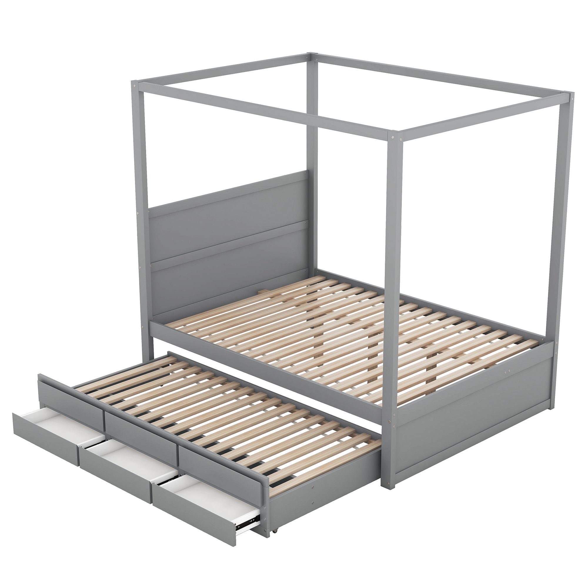 Gotagee Himmelbett Himmelbett Ausziehbarem Einzelbett 3 Ablagefächern 140x200 Doppelbett