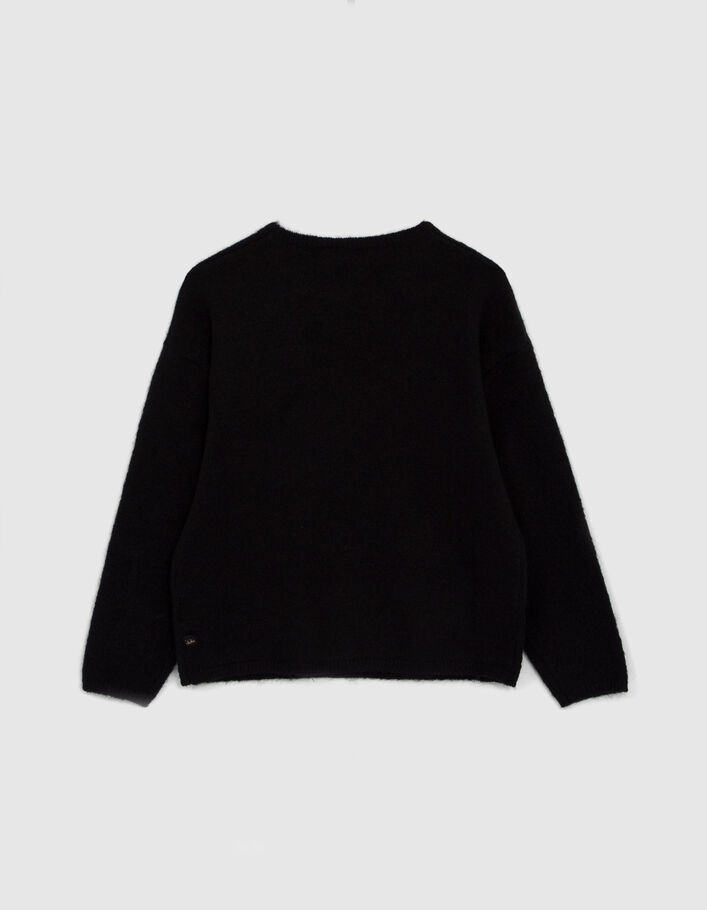 Pull noir tricot Intarsia message fille
