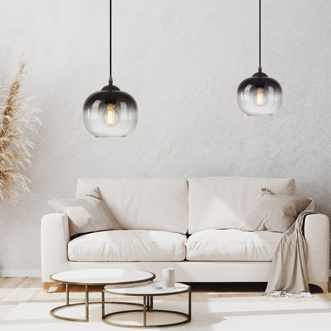 JUST LIGHT Pendelleuchte ZEA, 1x E27/25 Watt max., Glas in Rauchfarben, Schwarz