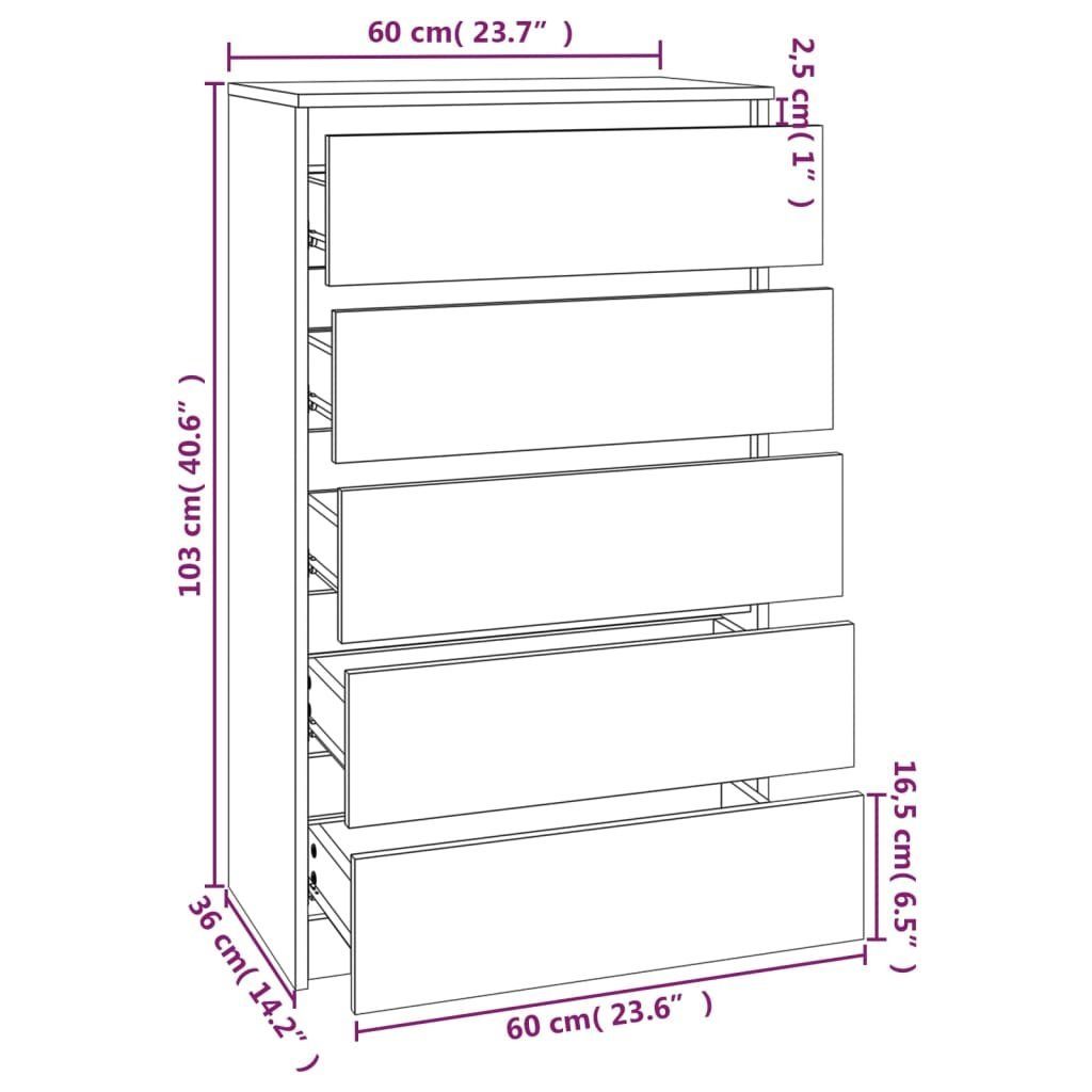 vidaXL Kommode Schubladenschrank Räuchereiche 60x36x103 cm Holzwerkstoff (1 St)