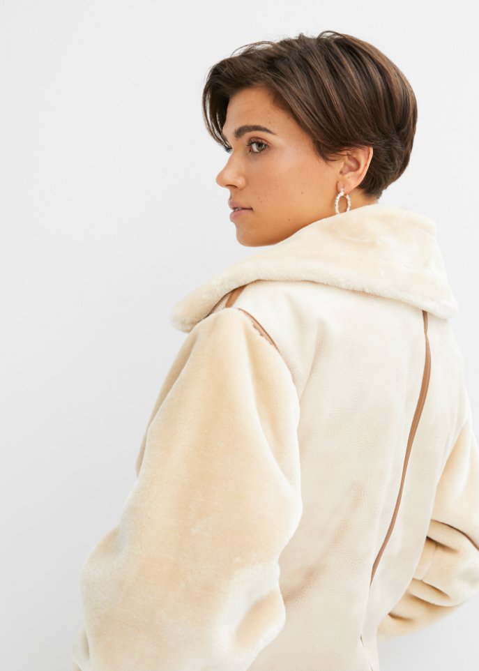 Sherling Jacke in Velourslederimitat