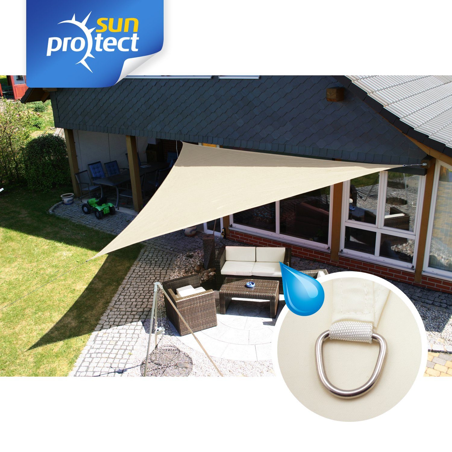 sunprotect Sonnensegel 5 x 5 x 7 m 90° Grad Dreieck, ideal für Garten, Balkon & Terrasse