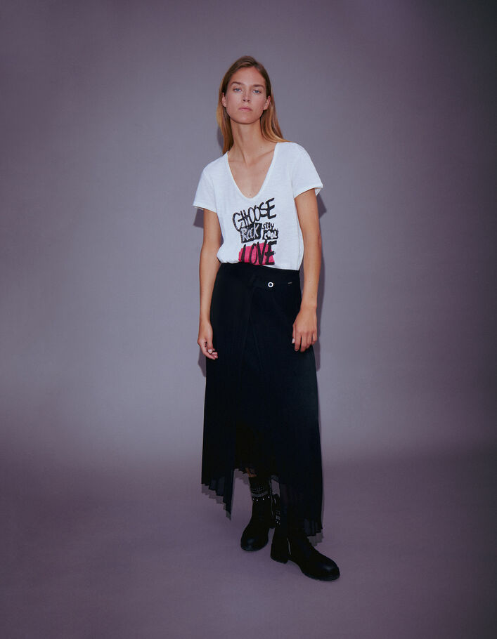 Tee-shirt écru coton bio à message clouté Femme