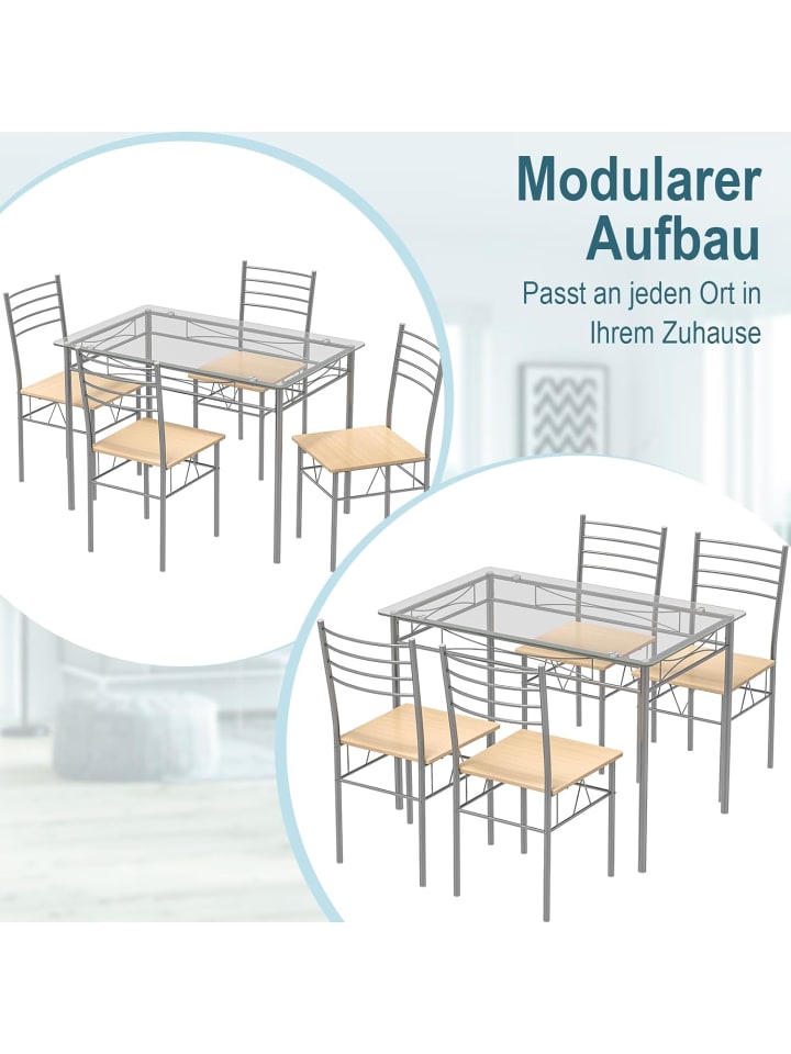 COSTWAY 5 tlg. Set Esstisch in Beige günstig kaufen onesize