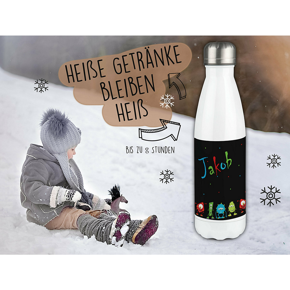 Edelstahl Kinder Thermoflasche / Trinkflasche bunt Monsterparade Spülmaschinenfest, Auslaufsicher, Bruchfest, Doppelwandig, Für Heißgetränke geeignet, Mit Deckel, Isoliert
