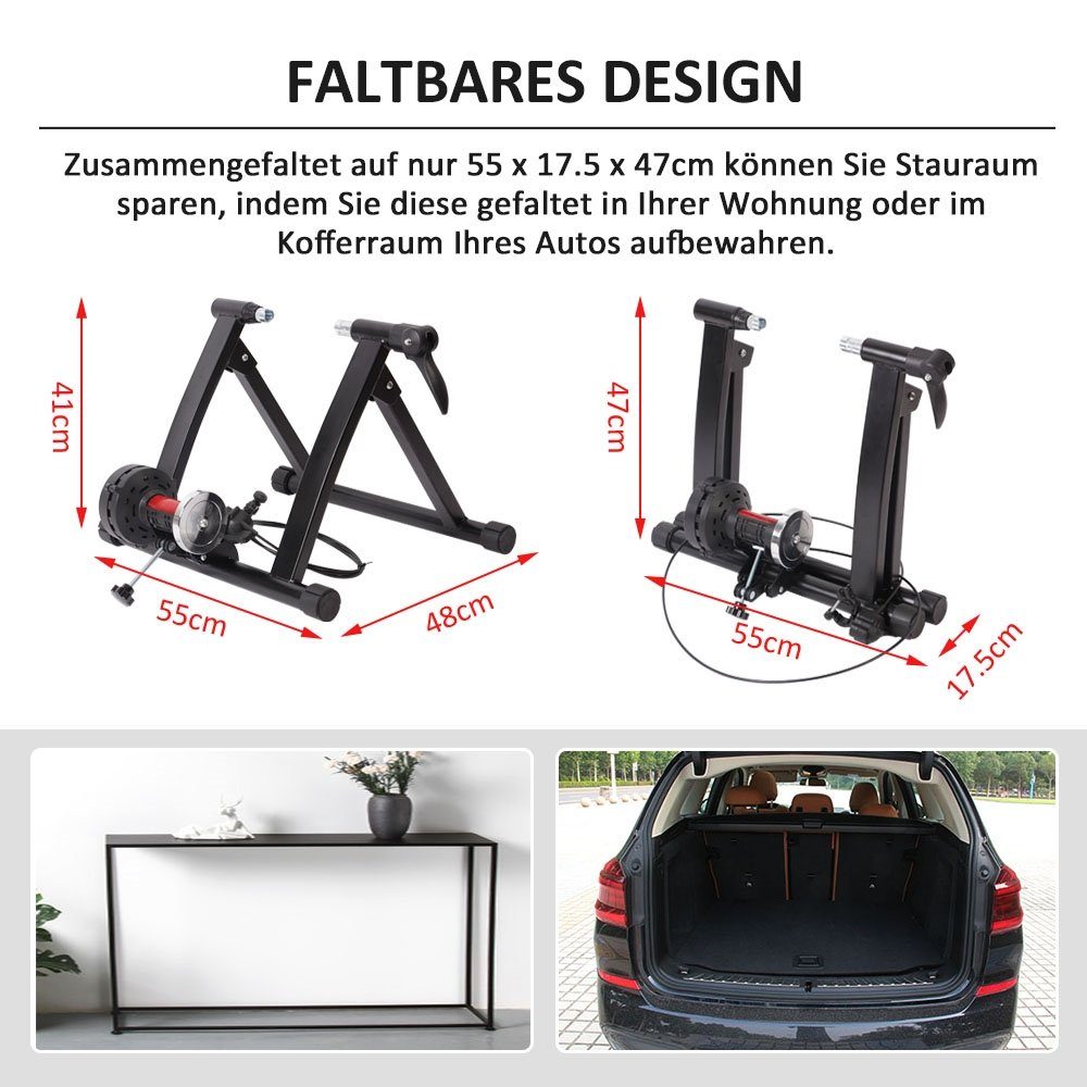 Mucola Heimtrainer Rollentrainer 6 GANG Fahrrad klappbar Fahrradtrainer 150 kg Heimtrainer (Stück, Besonderheit), 6 Widerstandsstufen