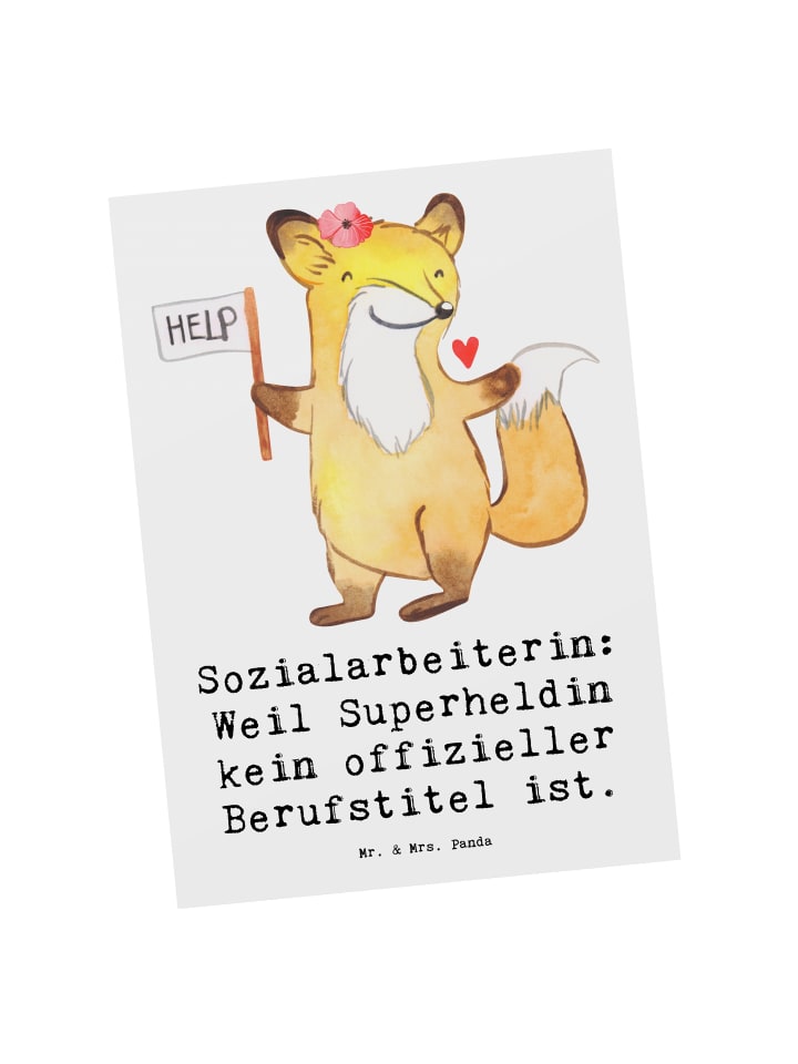 Mr. & Mrs. Panda Postkarte Sozialarbeiterin Heldin mit Spruch in Weiß günstig kaufen onesize