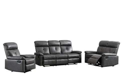 Happy Home Happyhome Polstergarnitur 3tlg. mit 5 Relaxfunktionen HSP95-DGR dunkelgrau Lederoptik