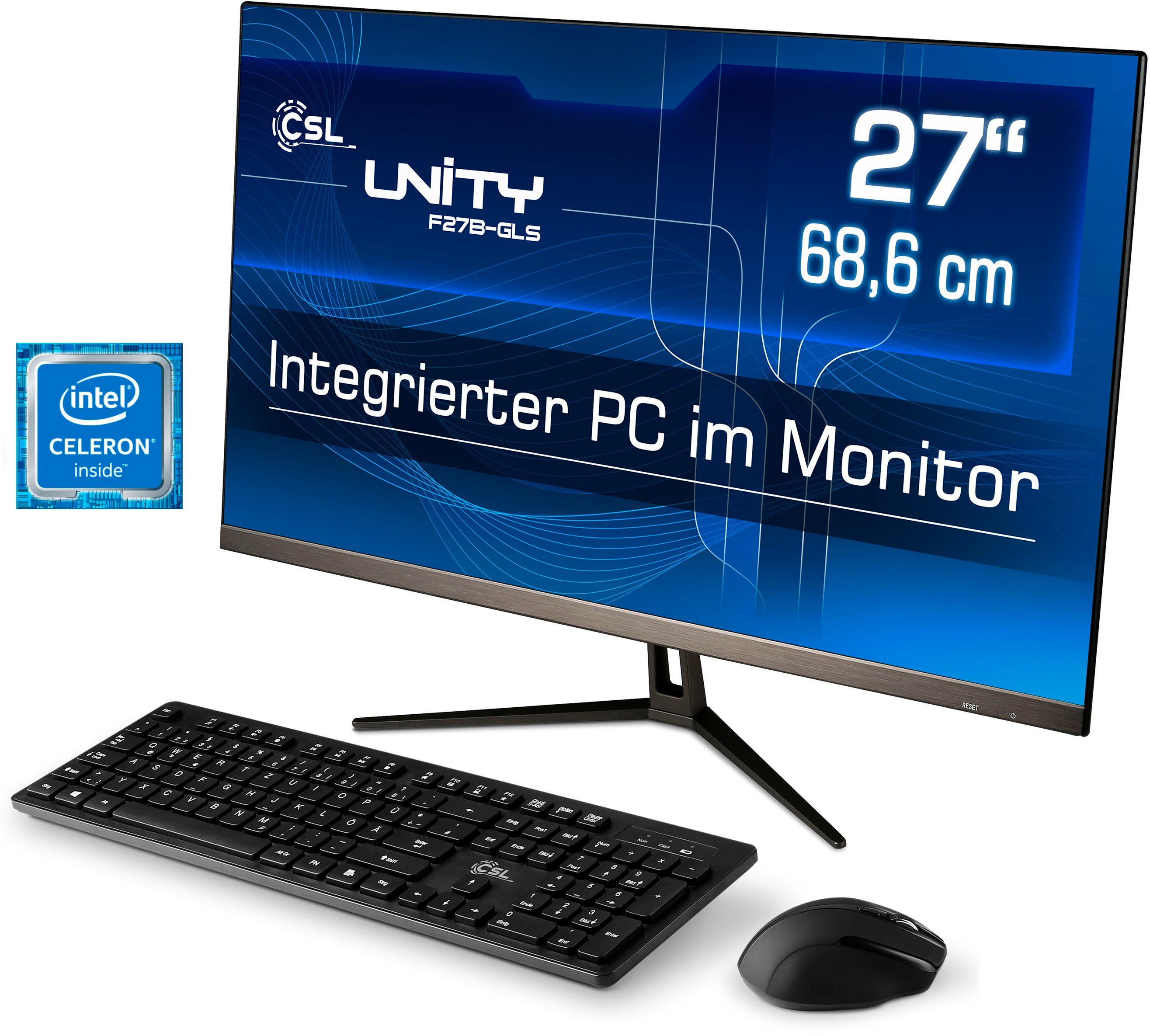 CSL Unity F27-GLS mit Windows 10 Home All-in-One PC (27 Zoll, Intel® Celeron Celeron® N4120, UHD Graphics 600, 8 GB RAM, 512 GB SSD)
