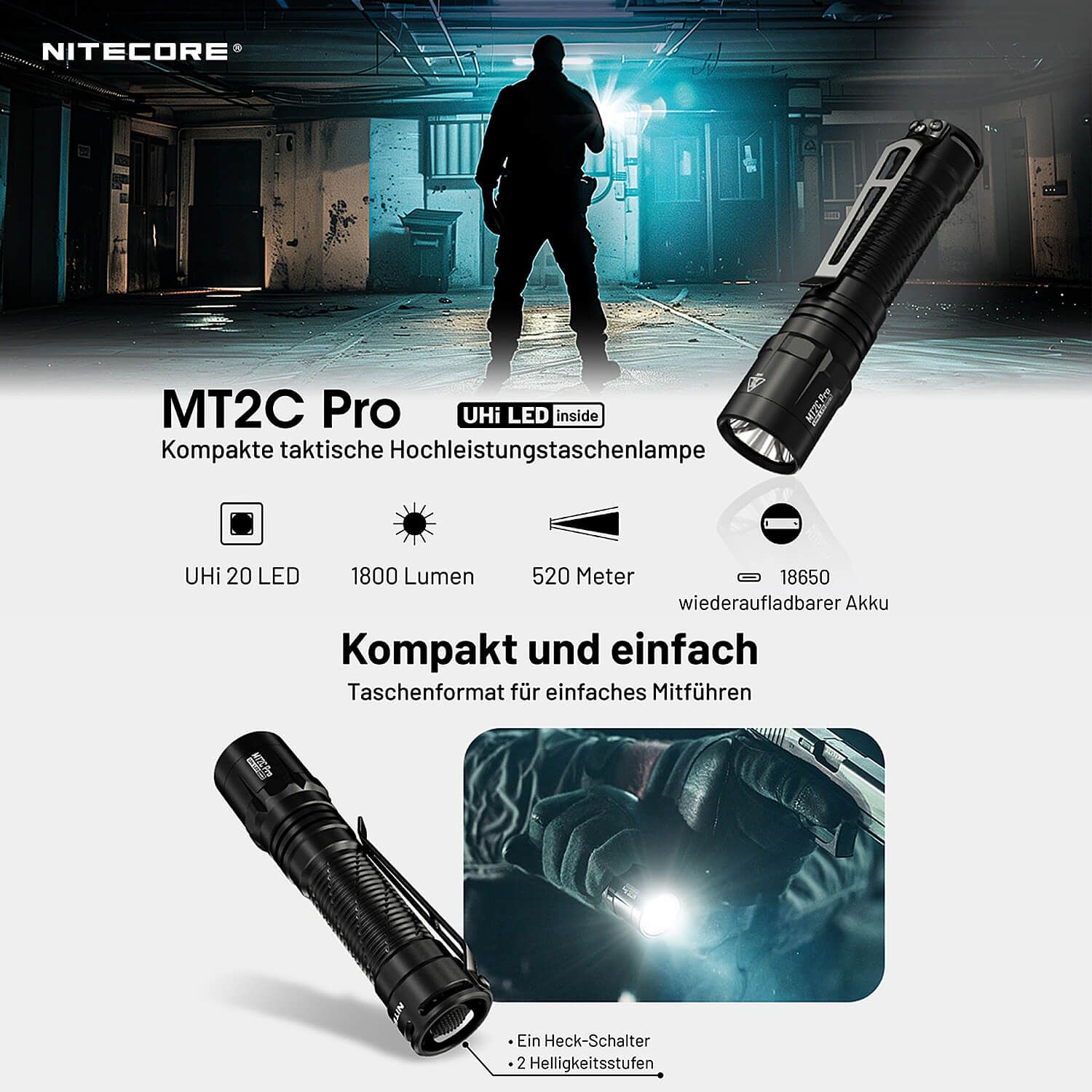 Tactical LED Taschenlampe MT2C Pro - 1800 Lumen