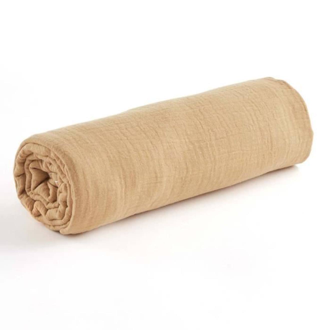 Drap housse uni en gaze de coton Biscuit 70x140 jaune