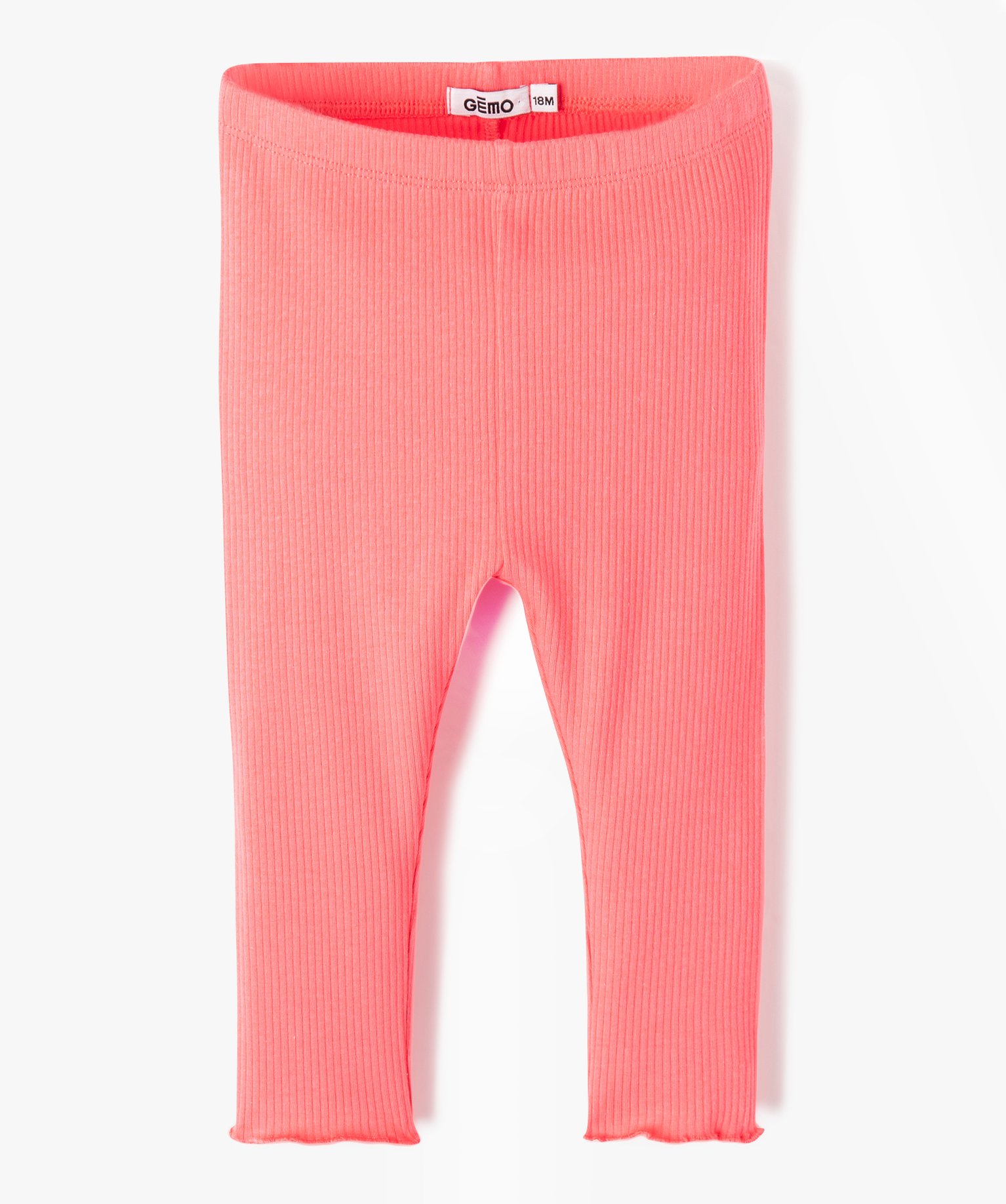 Legging bébé fille en maille ctelée avec ourlet fantaisie rose fonce | GEMO