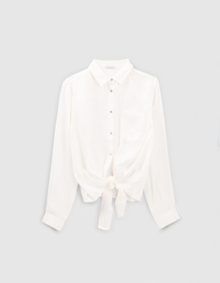 Chemise blanc cassé effet satiné à nouer devant Femme
