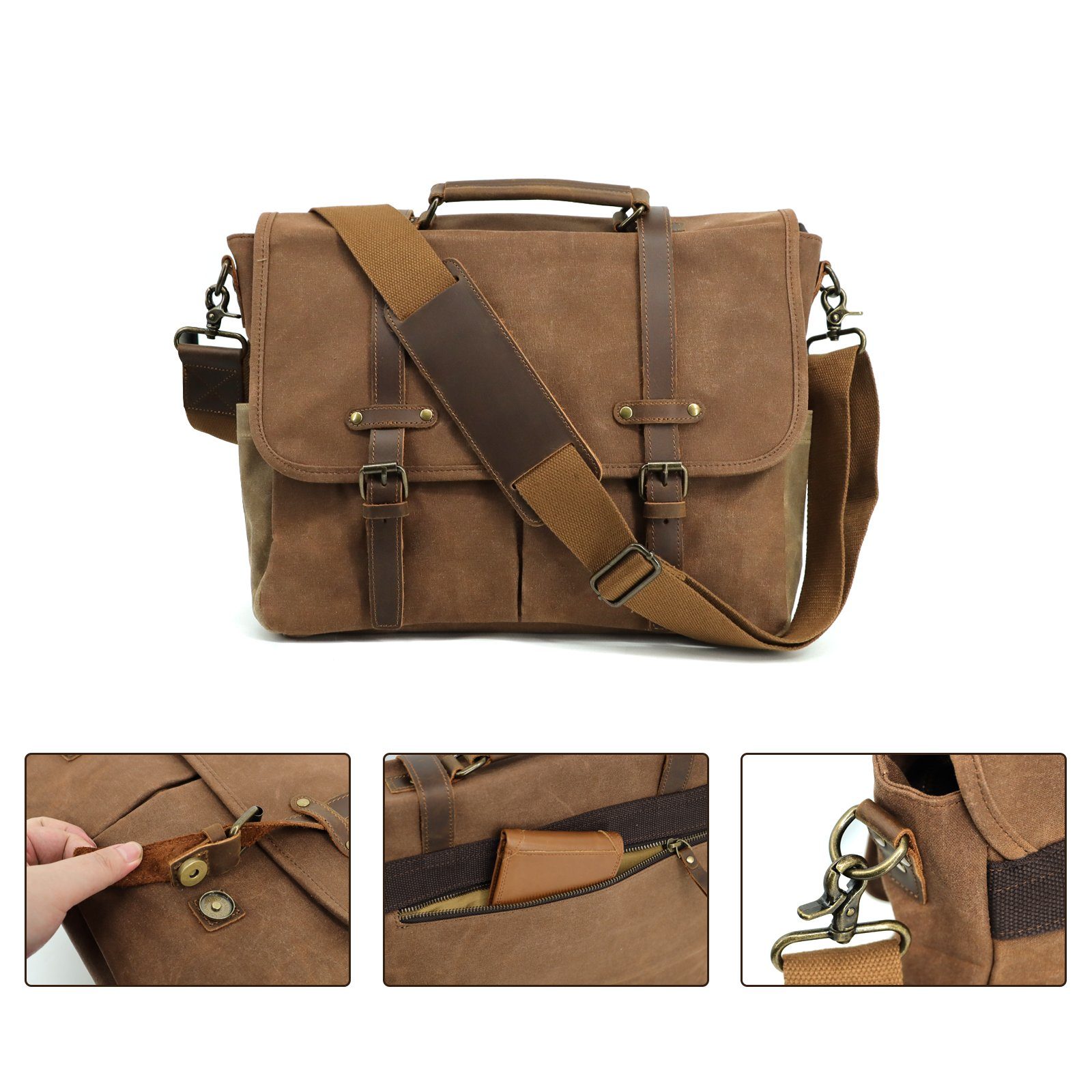 TAN.TOMI Aktentasche Aktentasche mit Schultergurt,Aktentasche Herren Leder, Business Tasche mit Tragegriff, Arbeitstasche mit Laptopfach