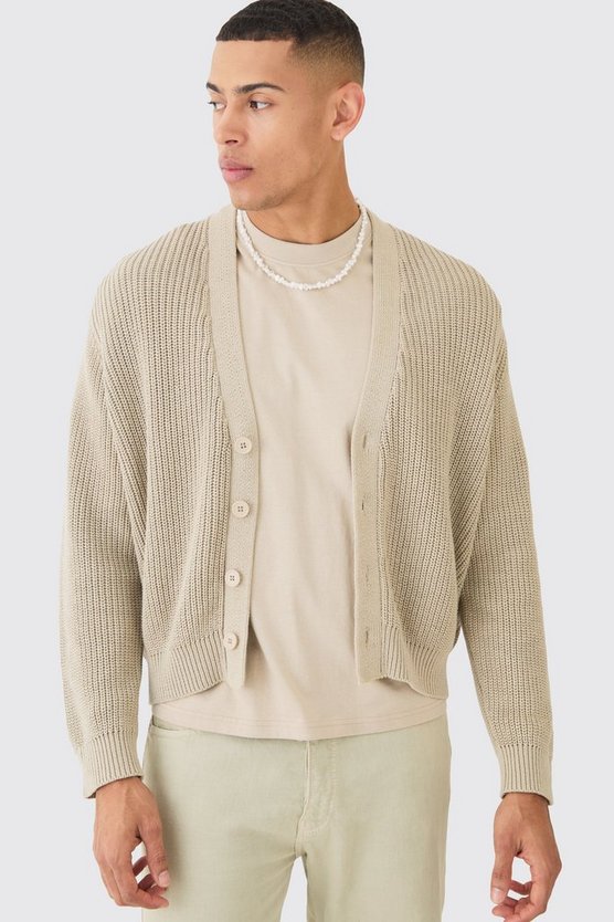 Kastiger gerippter Strick-Cardigan