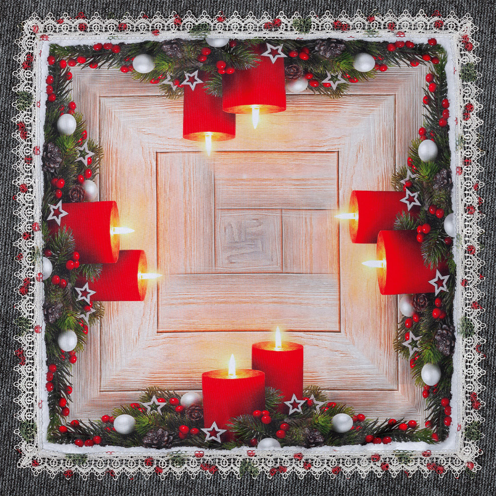 Bella Casa Mitteldecke mit Spitze, ca. 80 x 80 cm - Rote Kerzen