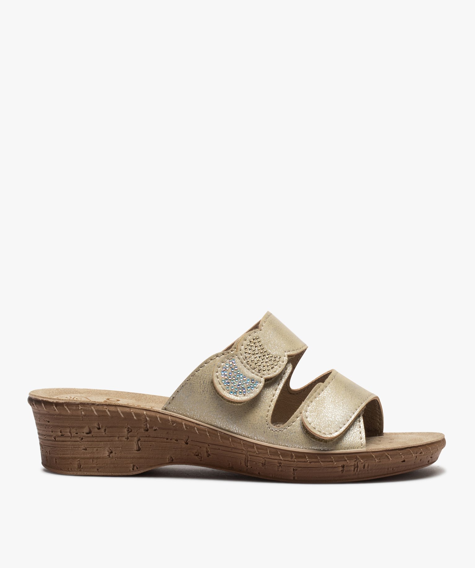 Mules femme confort à bout ouvert et brides scratch beige | GEMO