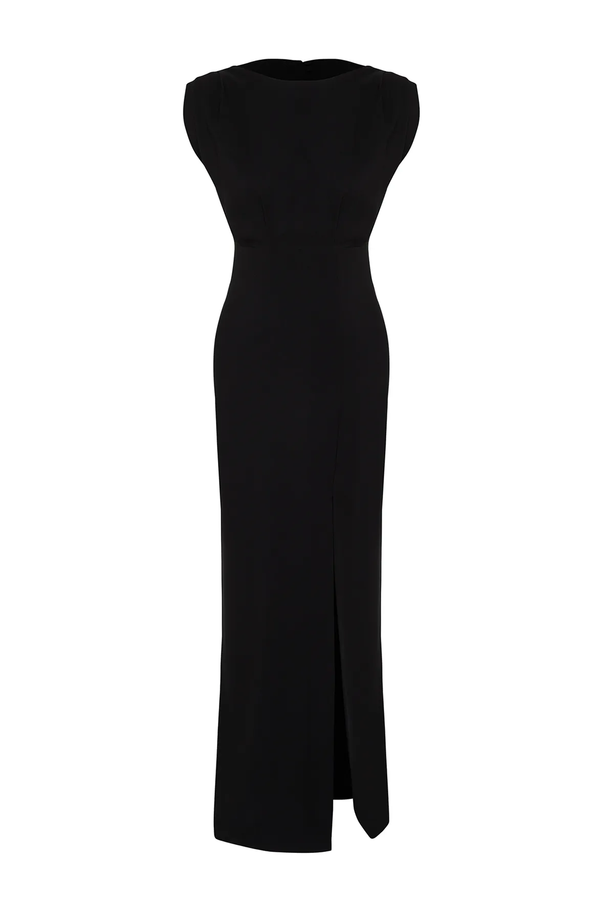 Trendyol Collection  Schwarzes wattiertes langes gewebtes Abendkleid TPRSS24AE00087