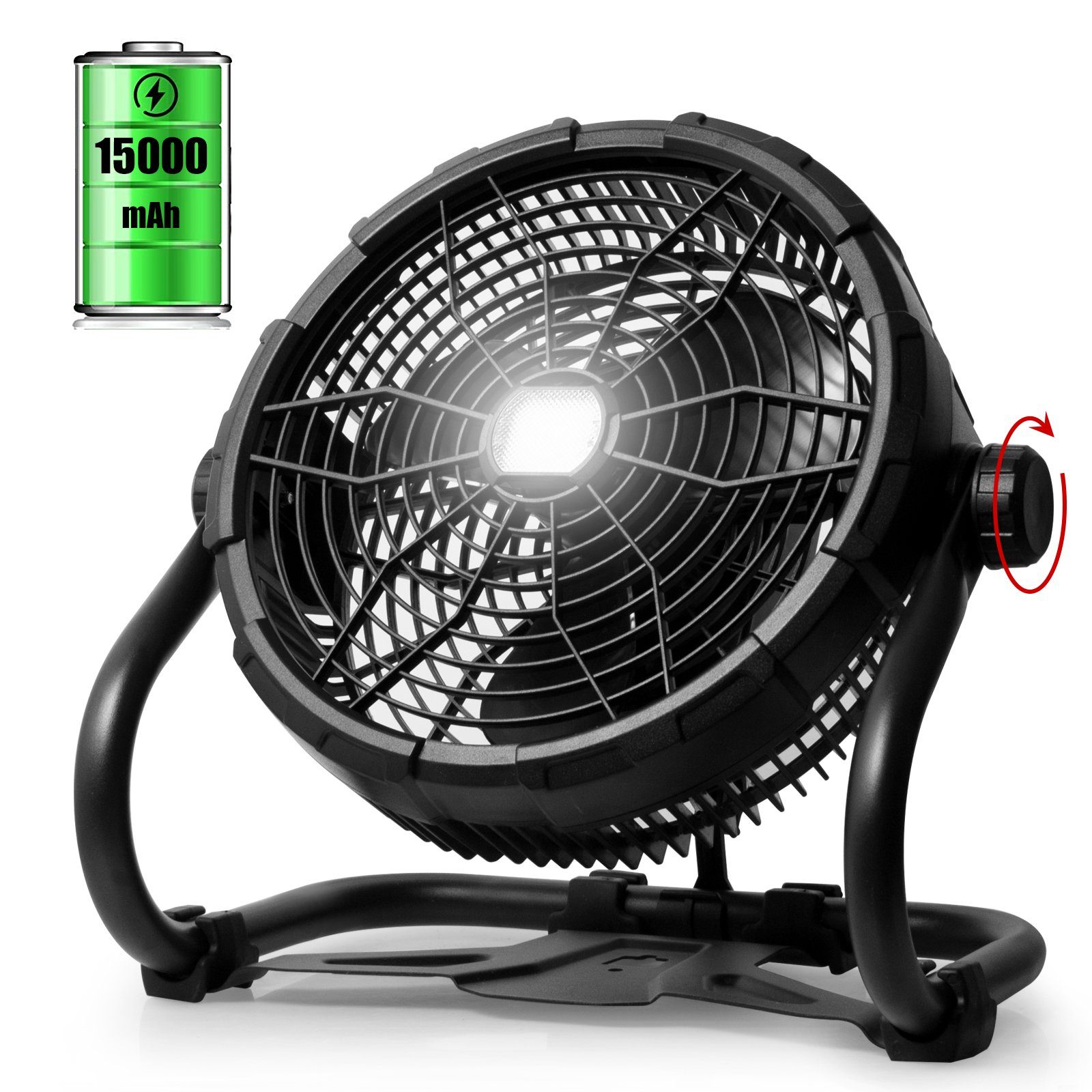 Gotoll Windmaschine GLX45BK, LED Bodenventilator Camping Lüfter 15000mAh Tragbarer Standventilator