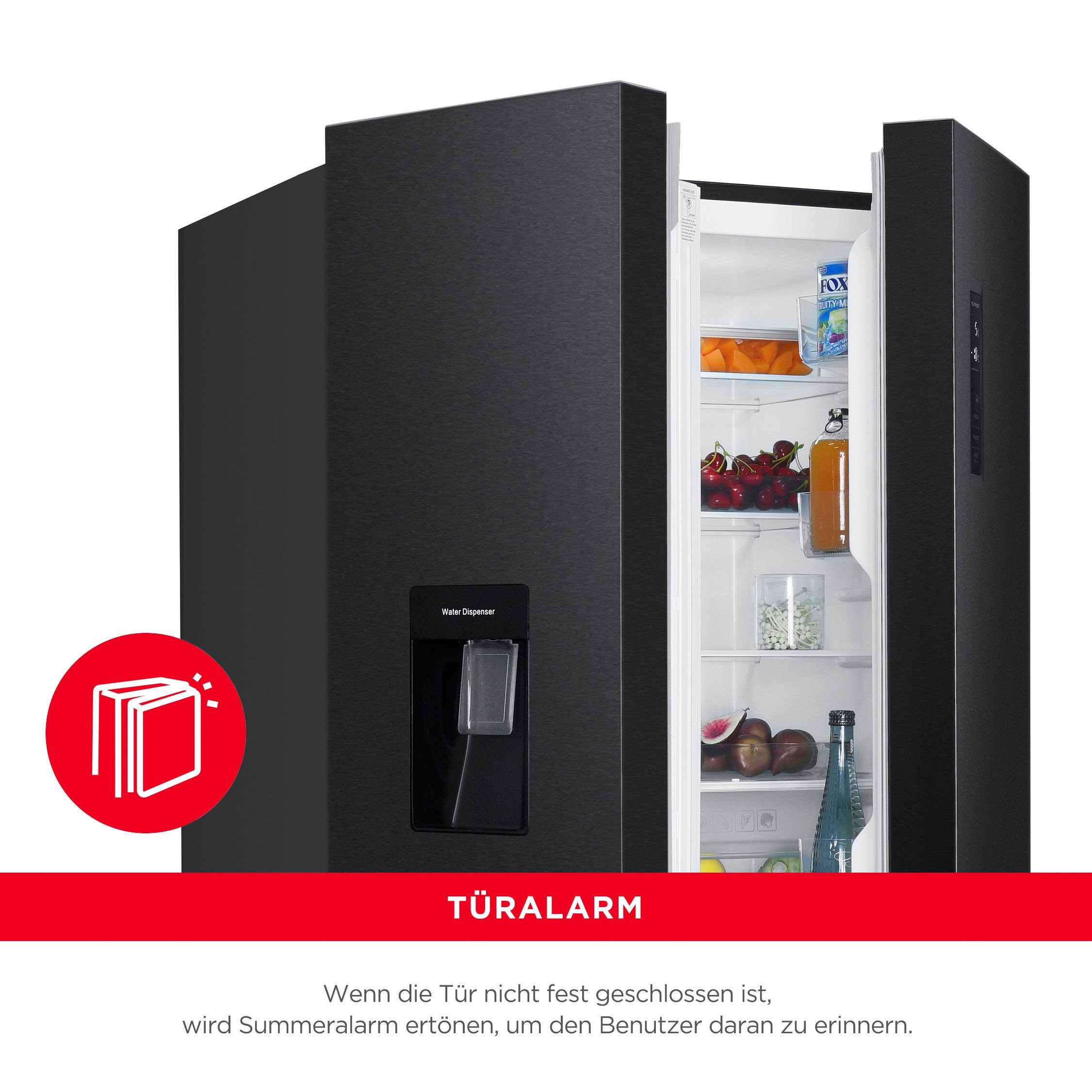 Hanseatic Multi Door HCDB18080DWDBI, 180 cm hoch, 79 cm breit, NoFrost, Wasserspender, Display, Türalarm